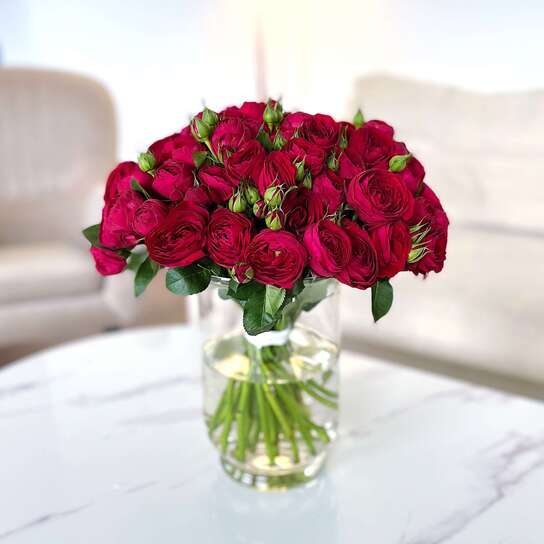 Букет из 21 кустовой розы "Red Lace"