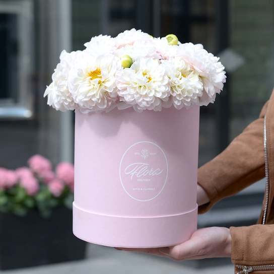 Георгины в шляпной коробке Petit PINK