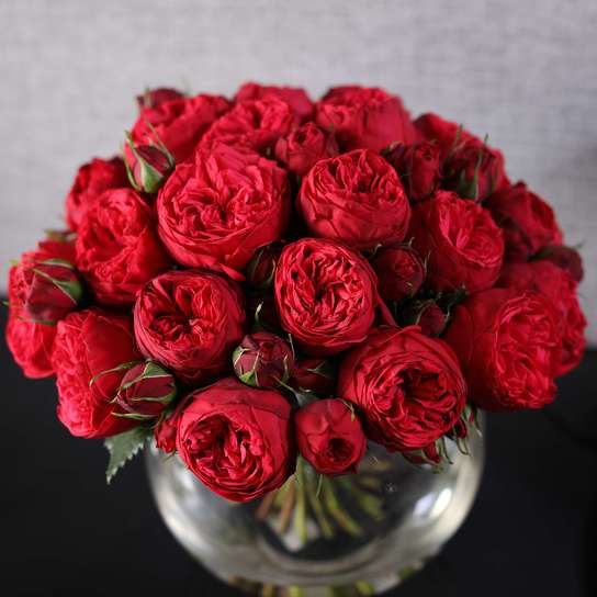 Букет из 25 роз"Red Piano" в вазе сфера