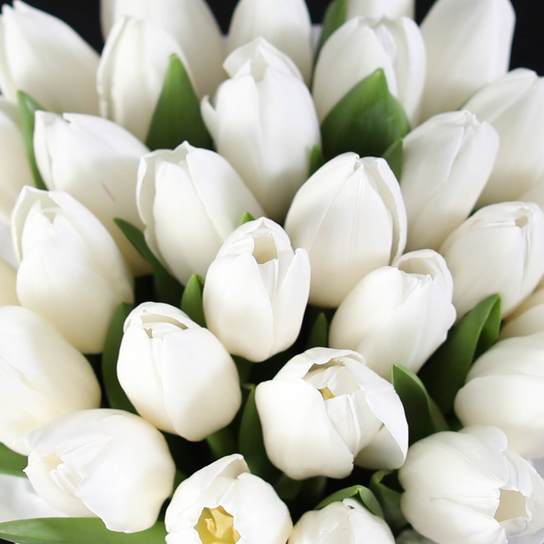 Белые тюльпаны в шляпной коробке Demi BLVCK