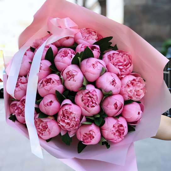 Букет из 25 пионов "Salmon"