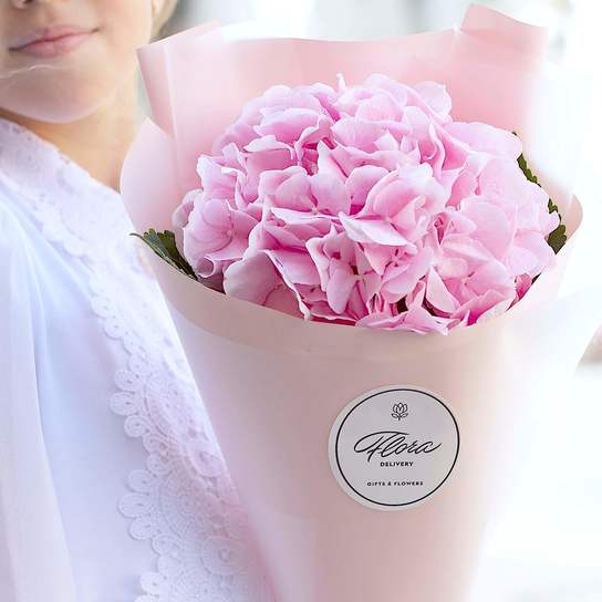 Букет из розовой гортензии в корейской кальке